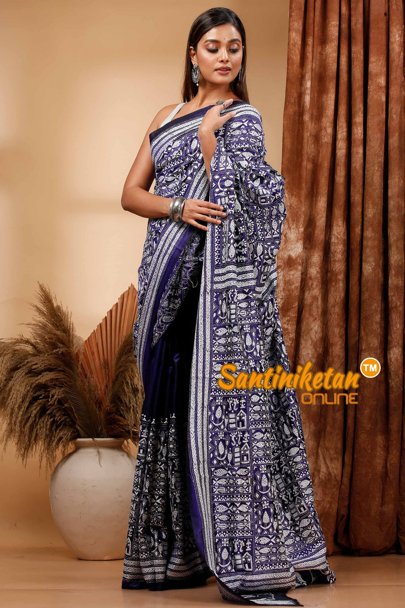 Pure Bangalore Silk Kantha Stitch Saree SN202419986