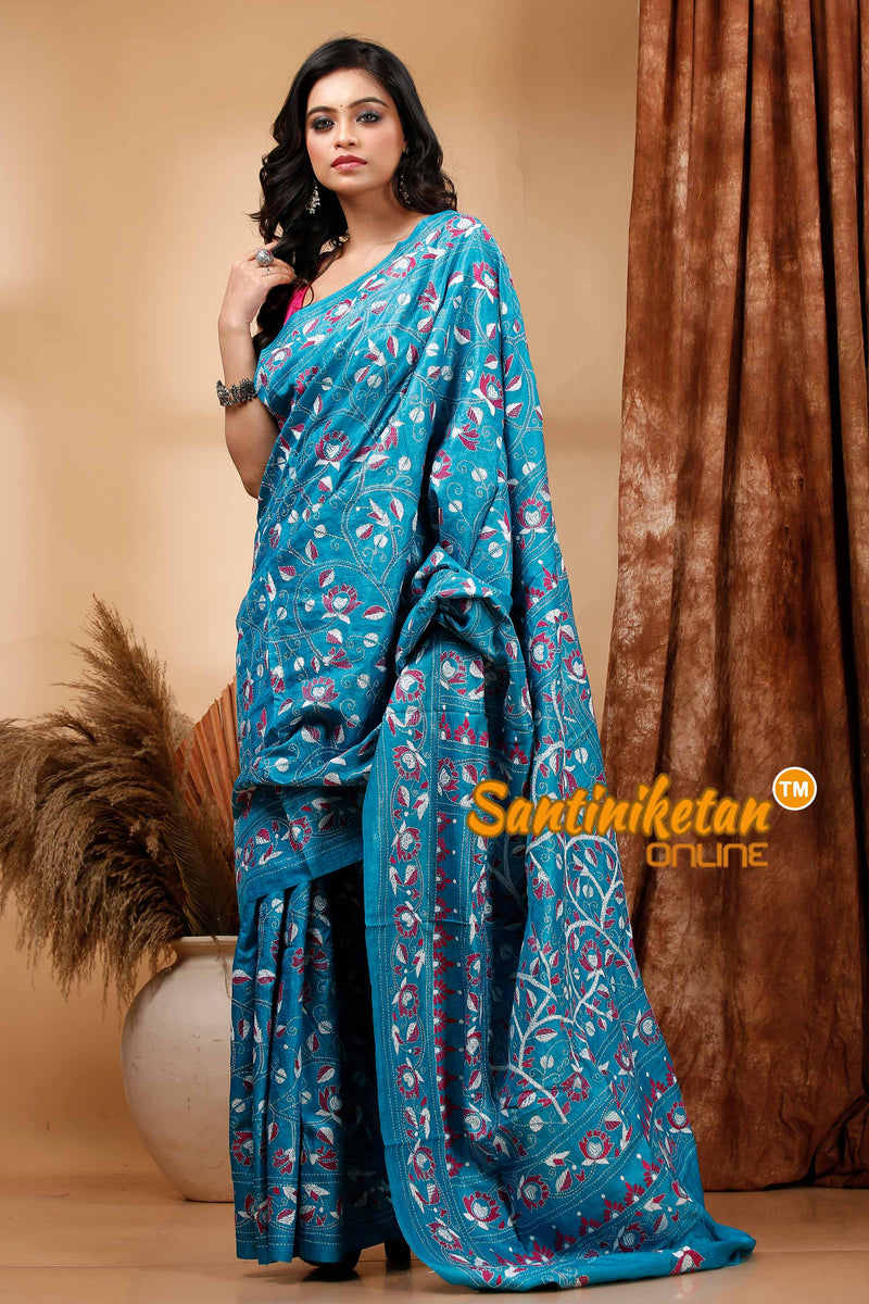 Pure Dye Tussar Silk Kantha Stitch Saree SN202420036