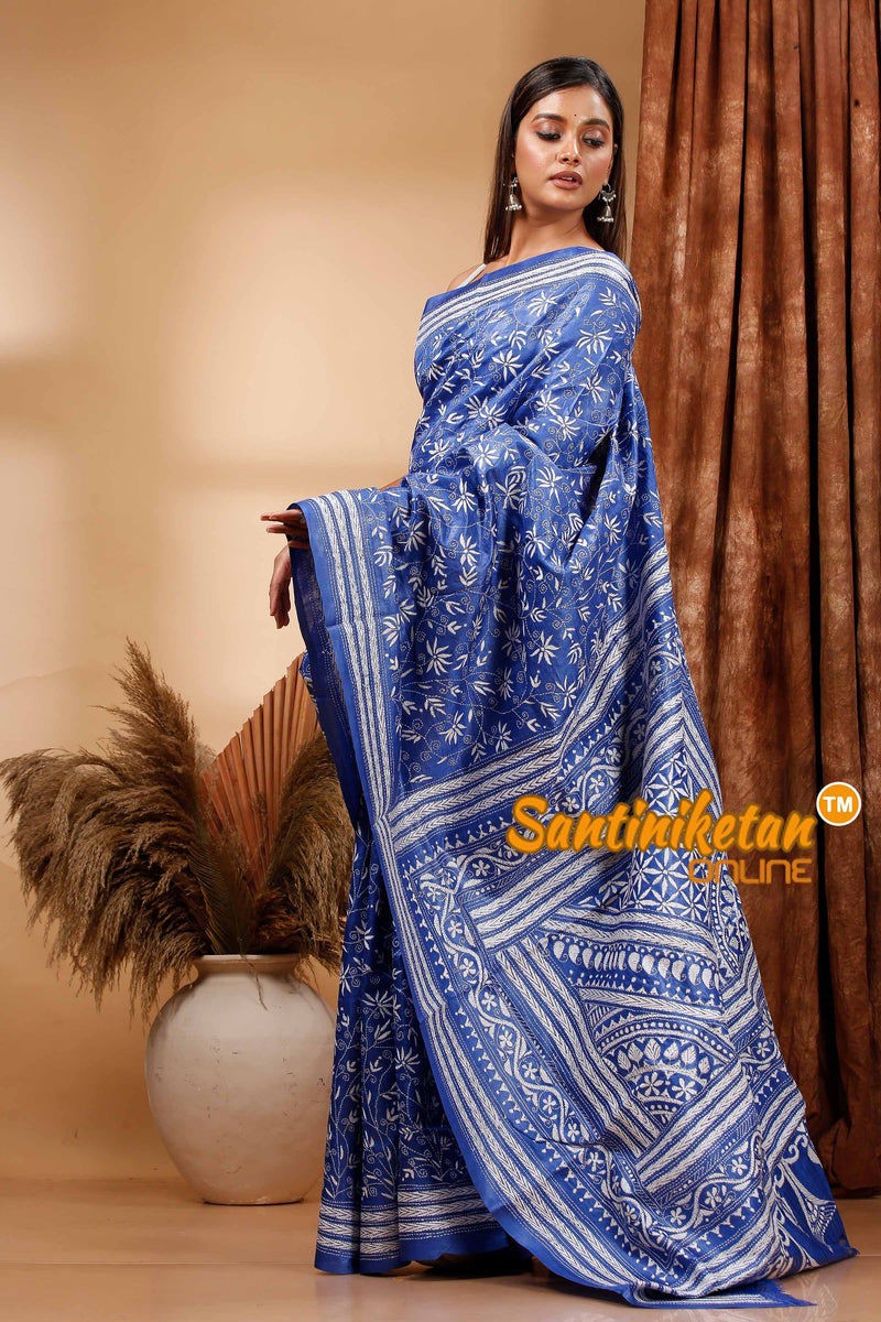 Pure Dye Tussar Silk Kantha Stitch Saree SN202420066