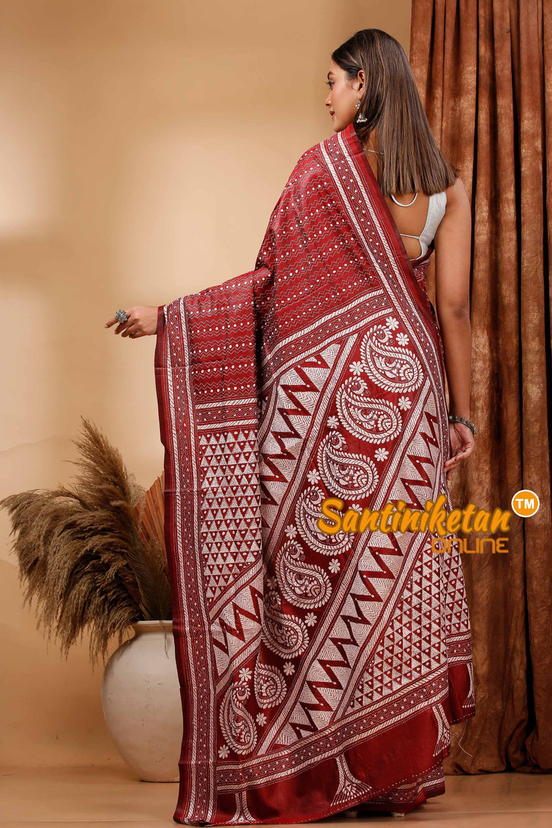 Pure Bangalore Silk Kantha Stitch Saree SN202420126