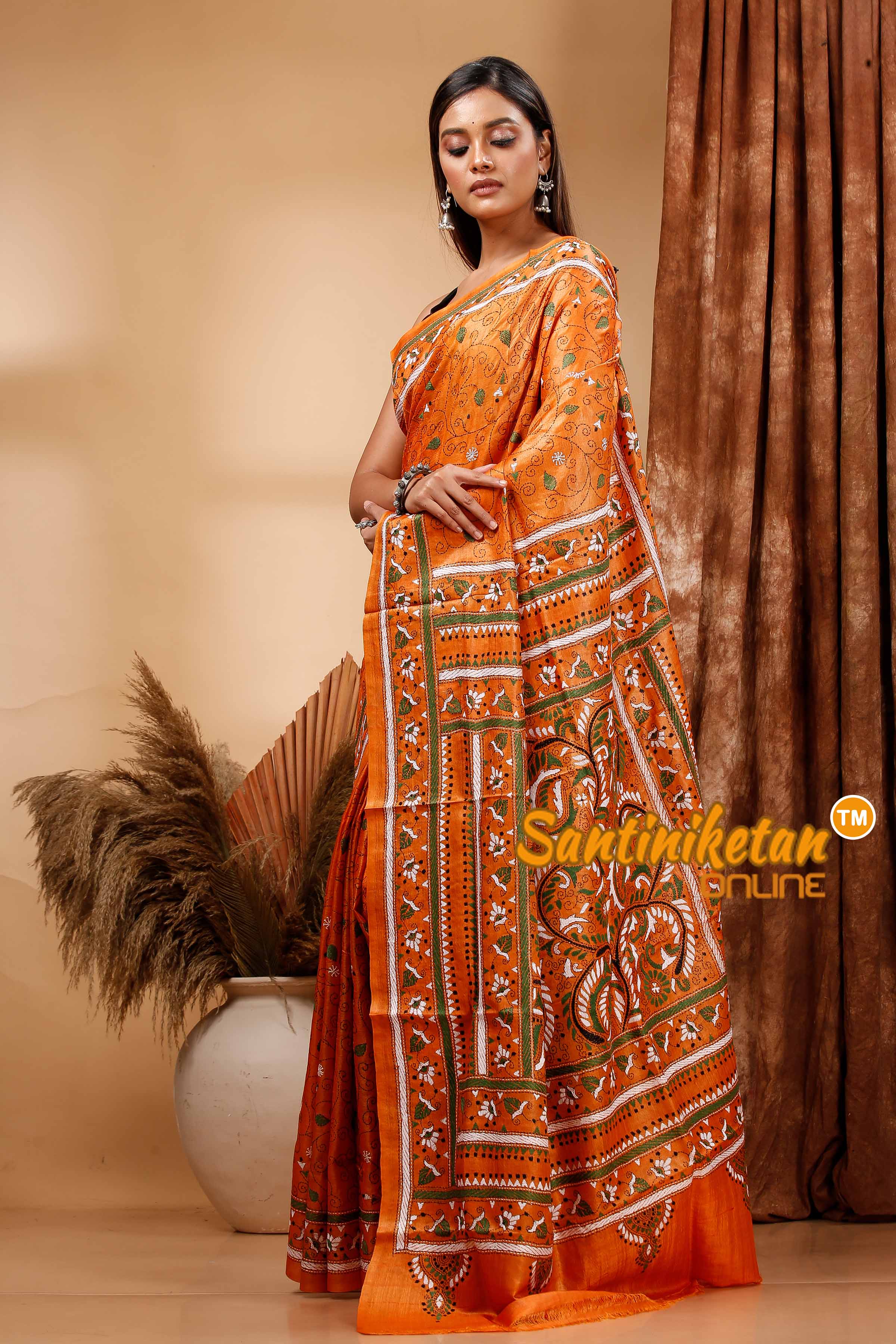 Pure Dye Tussar Silk Kantha Stitch Saree SN202420196