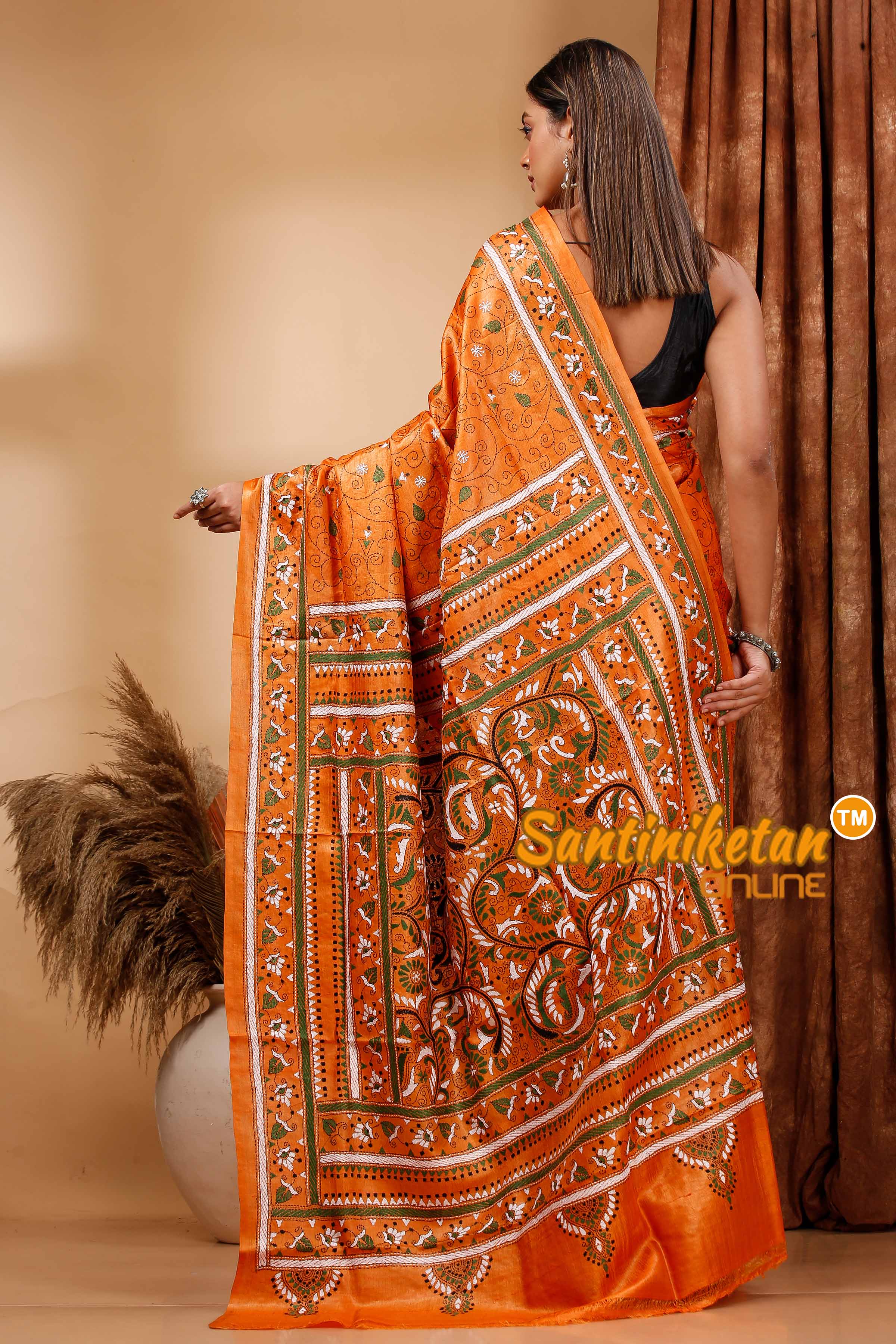 Pure Dye Tussar Silk Kantha Stitch Saree SN202420196