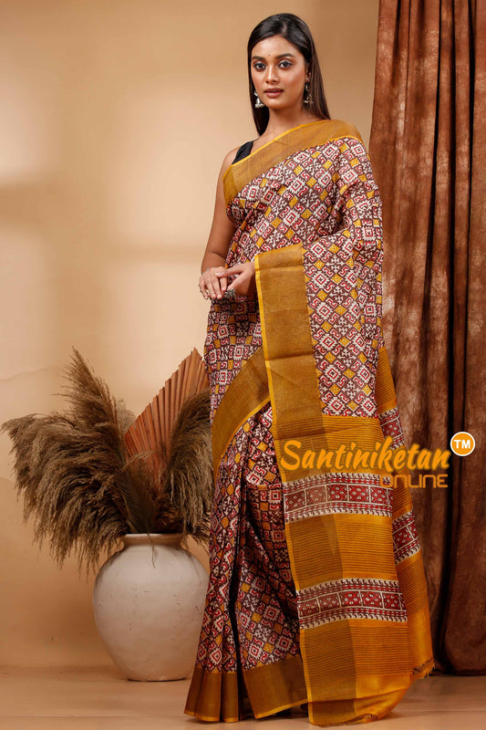 Pure Zari Tussar Hand Block Painted Saree SN202420271