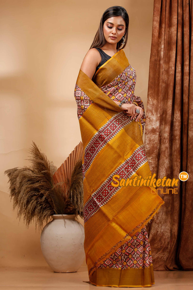 Pure Zari Tussar Hand Block Painted Saree SN202420271