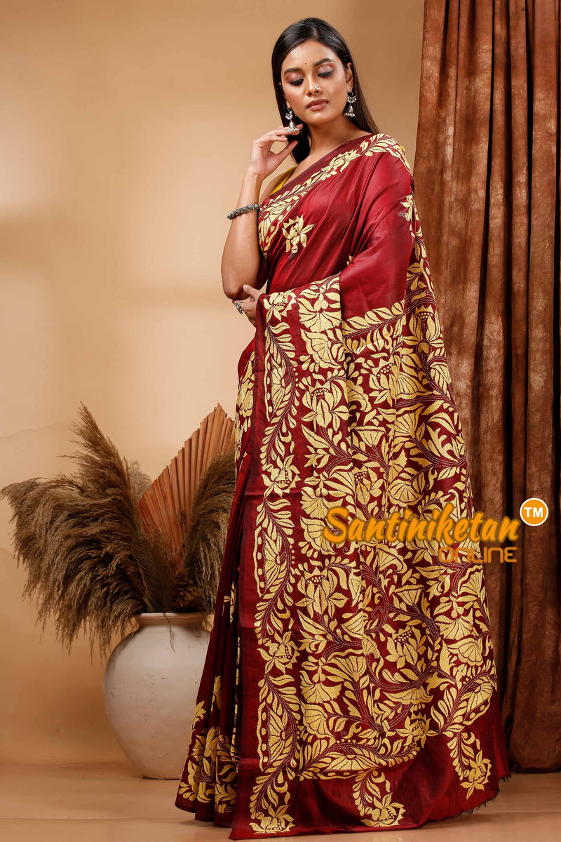 Pure Bangalore Silk Kantha Stitch Saree SN202420286