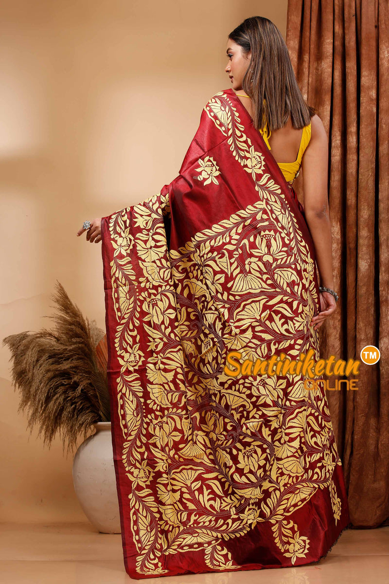 Pure Bangalore Silk Kantha Stitch Saree SN202420286