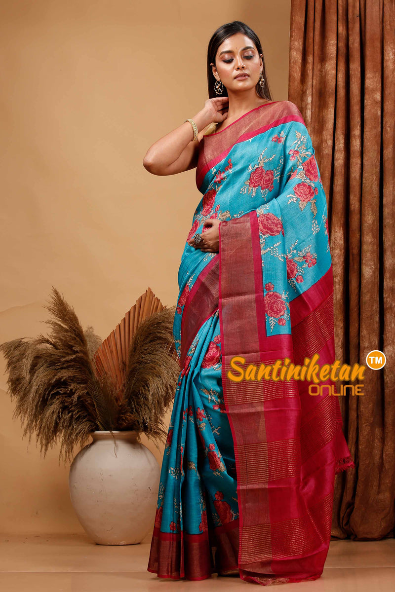 Pure Zari Tussar Hand Block Painted Saree SN202420382