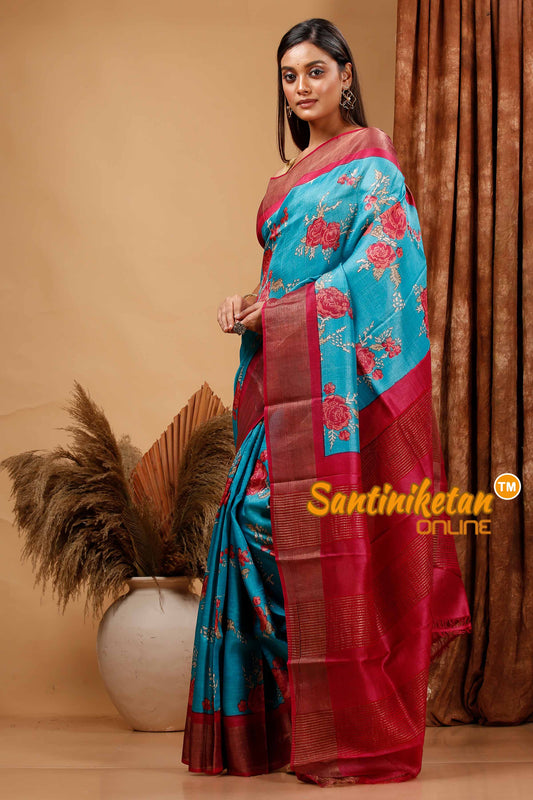 Pure Zari Tussar Hand Block Painted Saree SN202420382