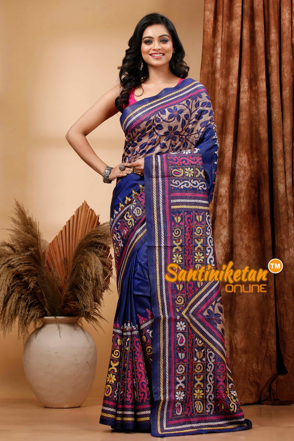 Pure Bangalore Silk Kantha Stitch Saree SN202420417