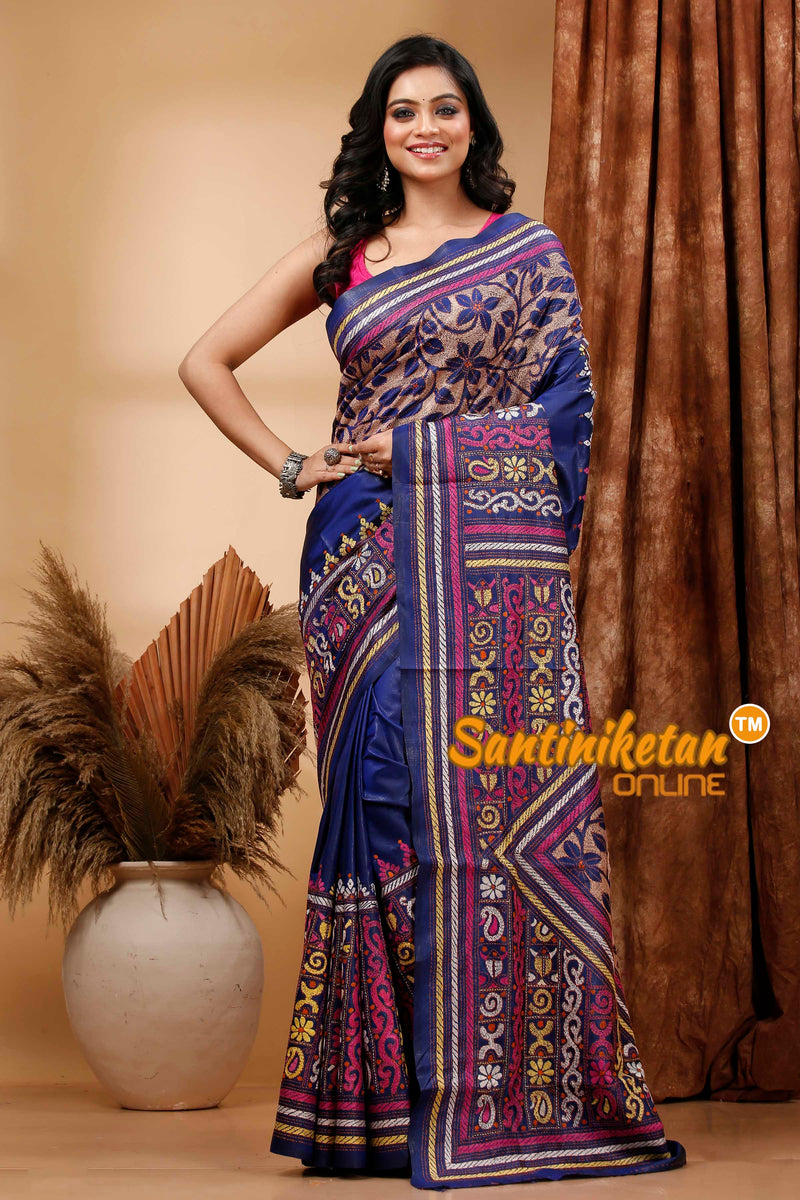 Pure Bangalore Silk Kantha Stitch Saree SN202420417