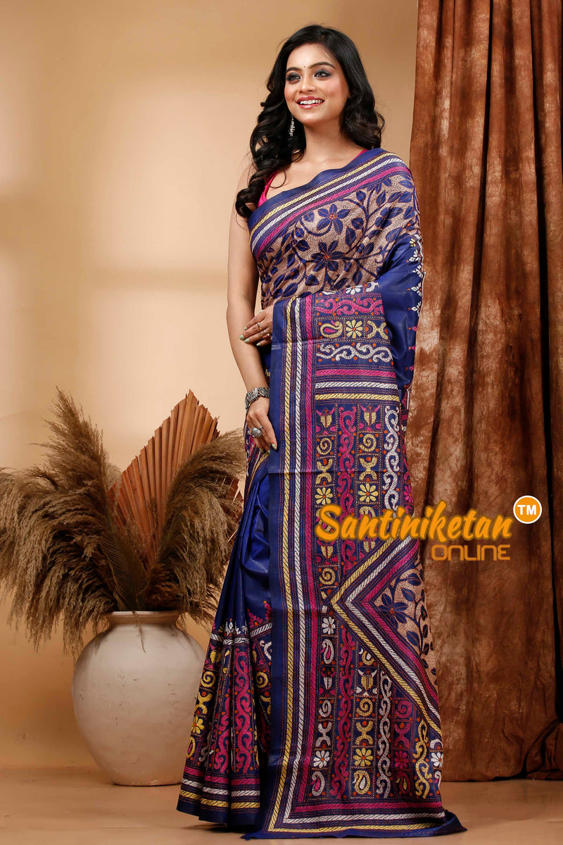 Pure Bangalore Silk Kantha Stitch Saree SN202420417