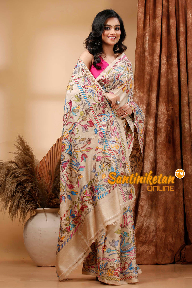 Pure Gachi Tussar Silk Kantha Stitch Saree SN202420437