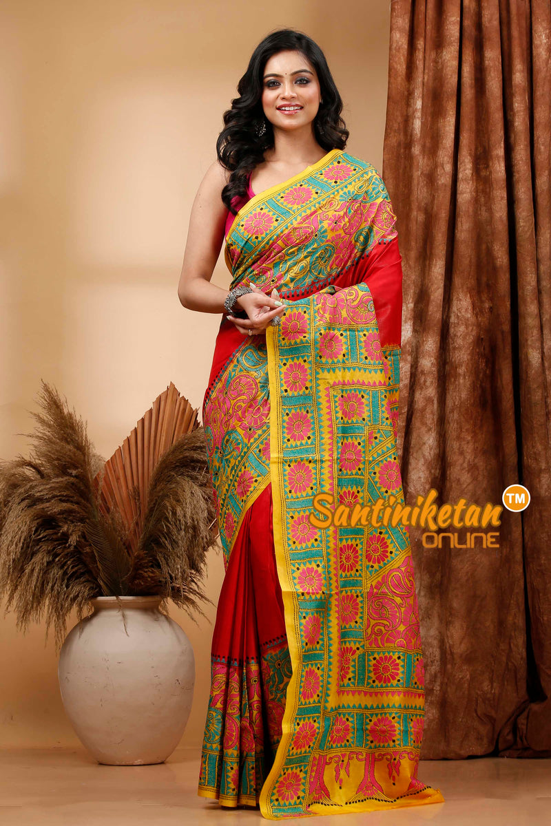 Pure Bangalore Silk Kantha Stitch Saree SN202420452