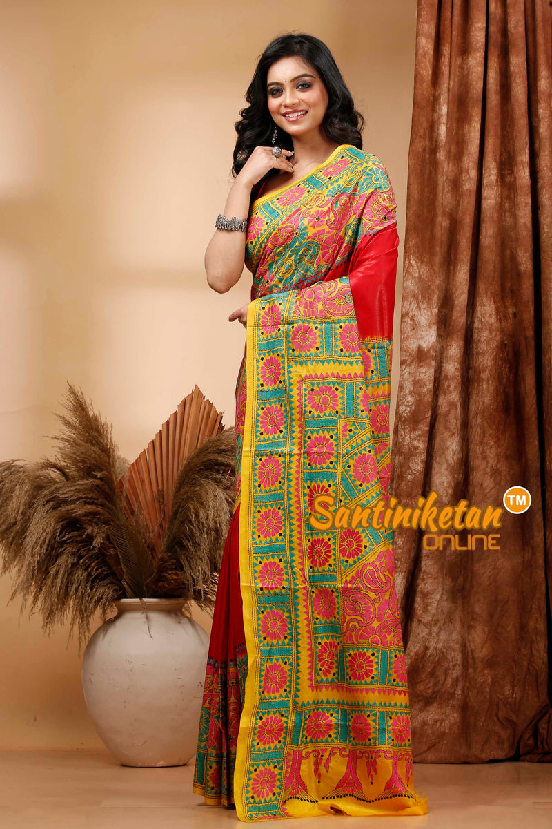 Pure Bangalore Silk Kantha Stitch Saree SN202420452