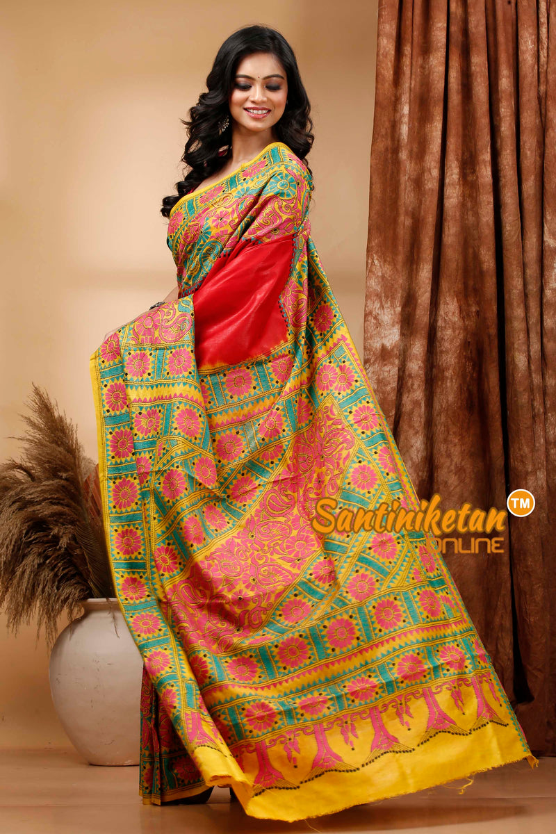 Pure Bangalore Silk Kantha Stitch Saree SN202420452