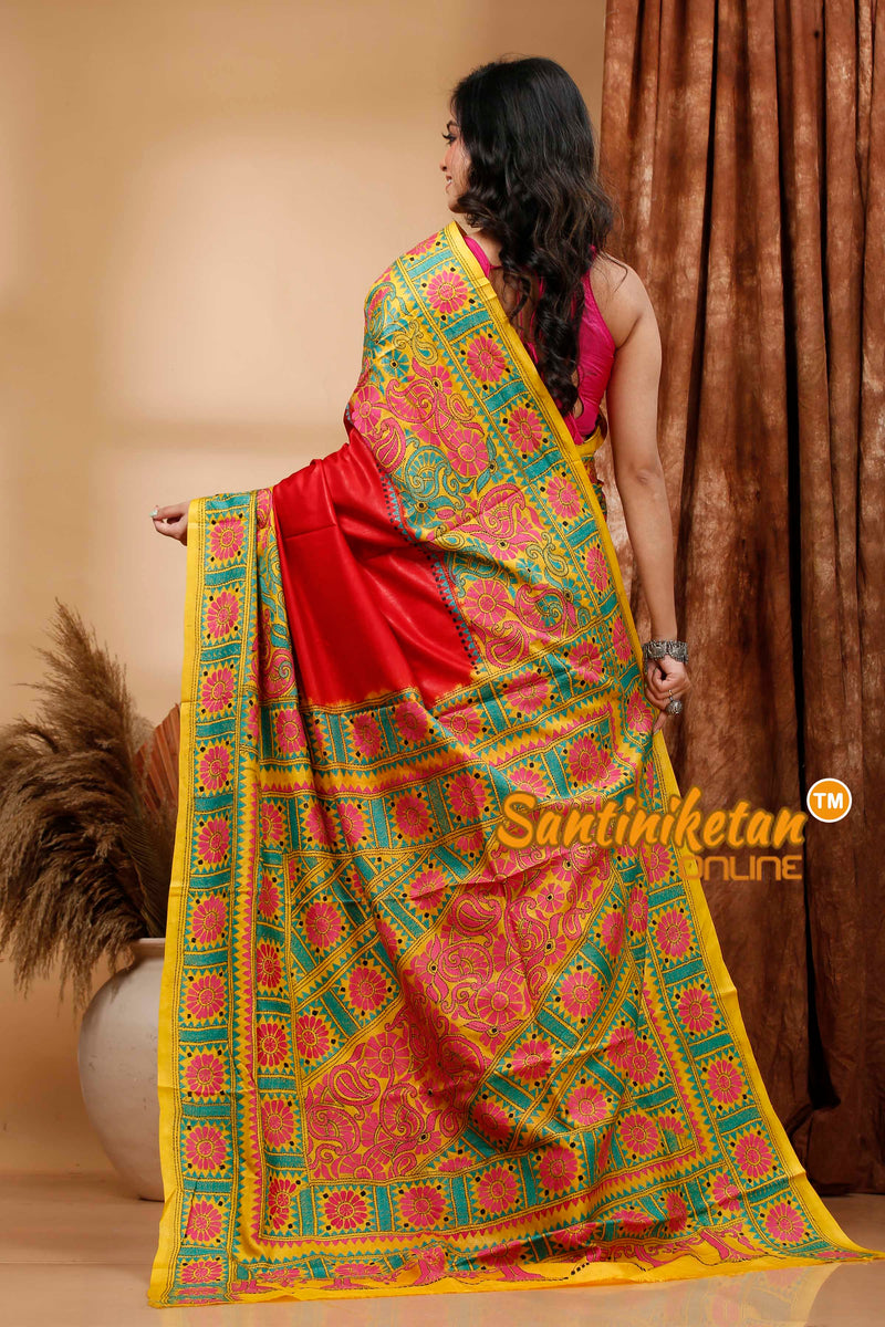 Pure Bangalore Silk Kantha Stitch Saree SN202420452