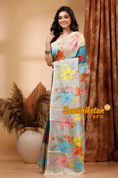 Pure Dye Tussar Silk Kantha Stitch Saree SN202420509
