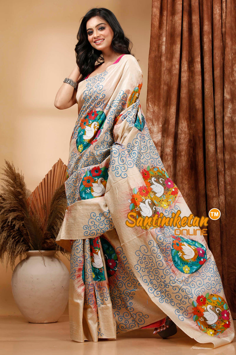 Pure Gachi Tussar Silk Kantha Stitch Saree SN202420529