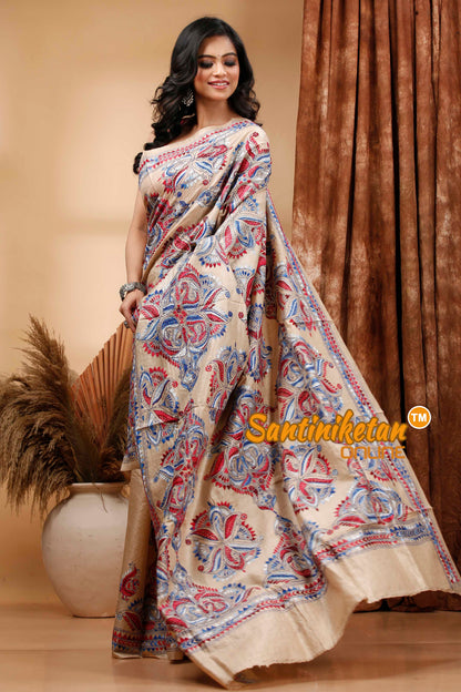 Pure Gachi Tussar Silk Kantha Stitch Saree SN202420545