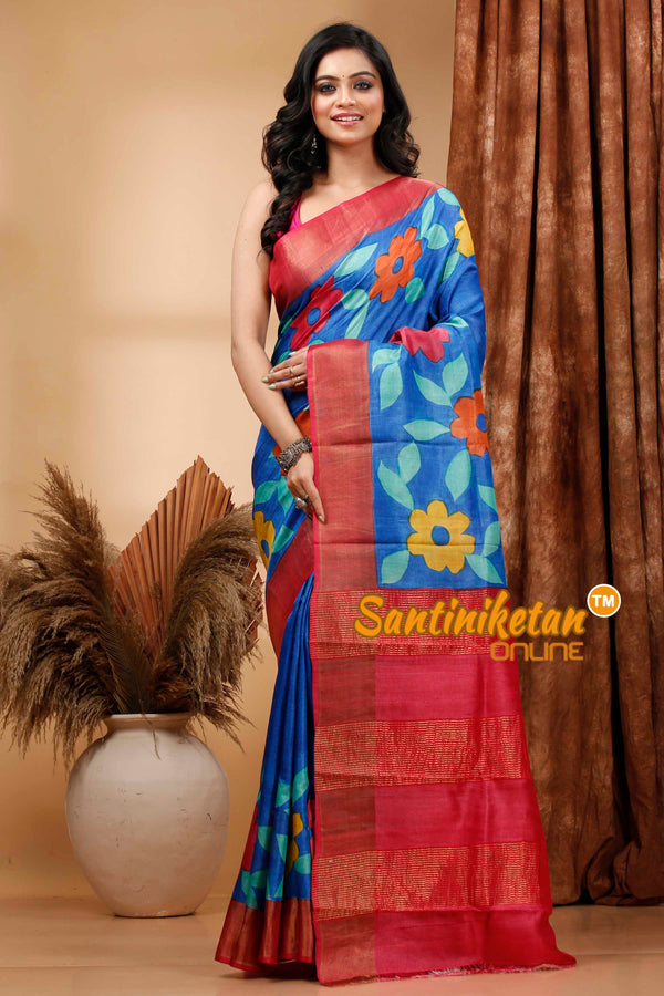 Pure Zari Tussar Hand Block Painted Saree SN202420550