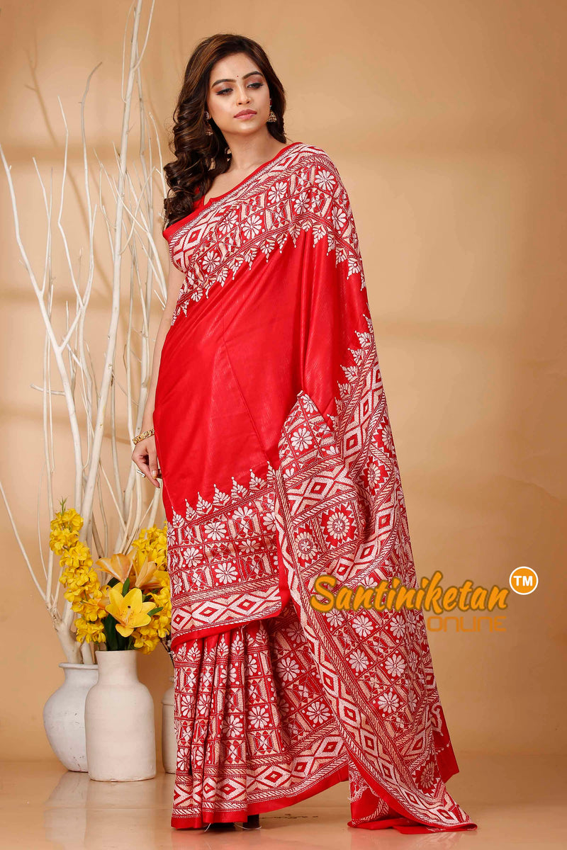 Pure Bangalore Silk Kantha Stitch Saree SN202420555