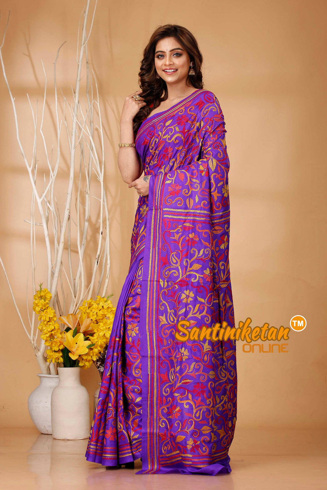 Pure Bangalore Silk Kantha Stitch Saree SN202420565
