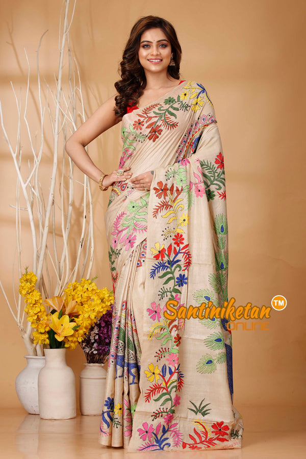 Pure Gachi Tussar Silk Kantha Stitch Saree SN202420575