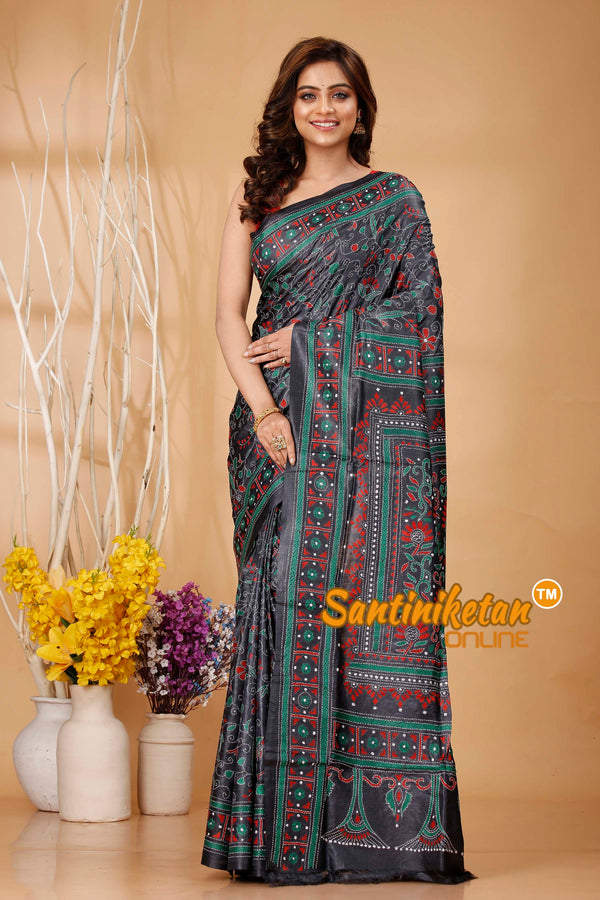 Pure Dye Tussar Silk Kantha Stitch Saree SN202420590