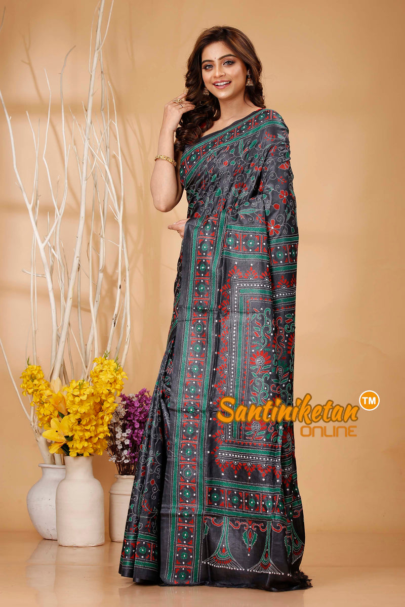 Pure Dye Tussar Silk Kantha Stitch Saree SN202420590