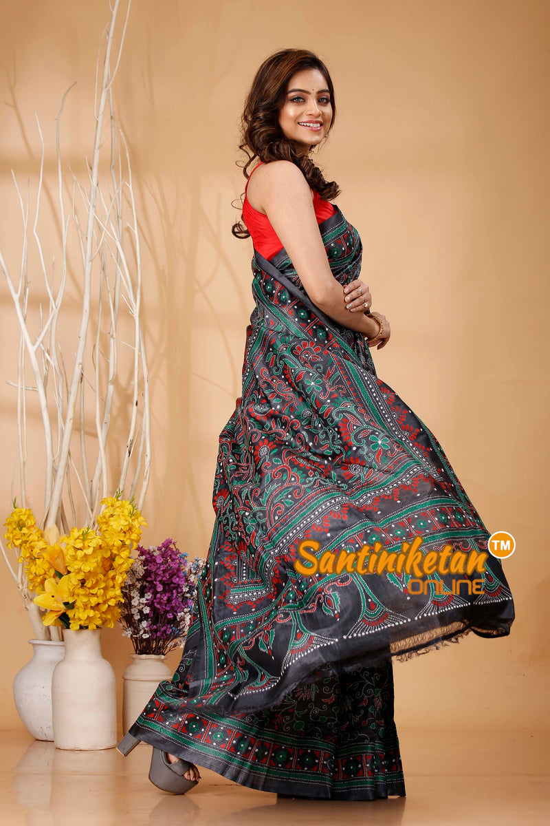 Pure Dye Tussar Silk Kantha Stitch Saree SN202420590