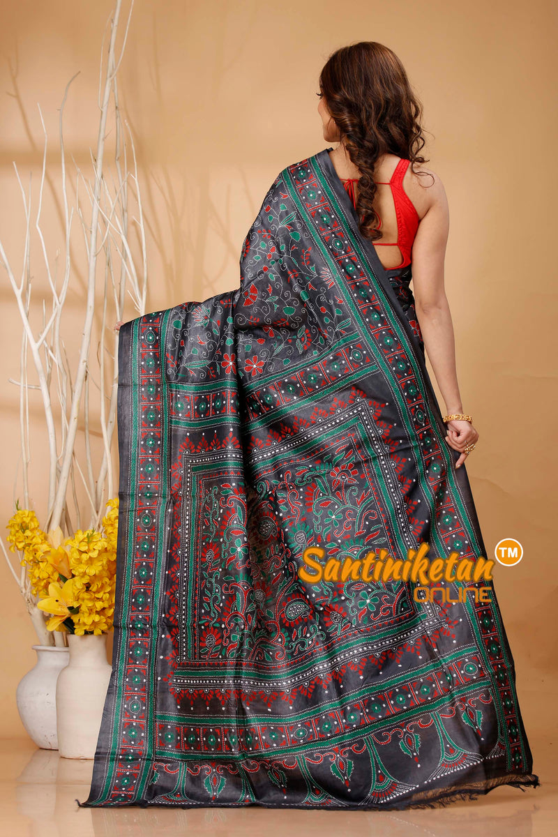 Pure Dye Tussar Silk Kantha Stitch Saree SN202420590