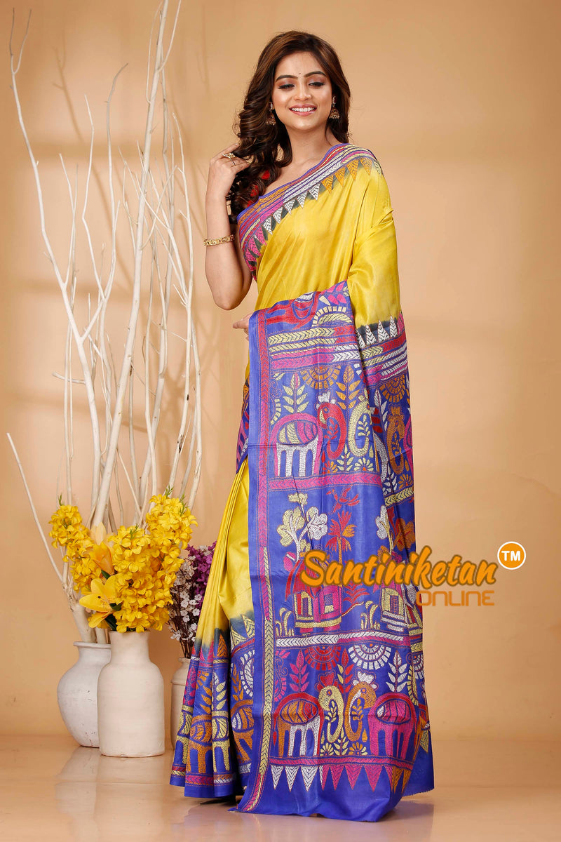 Pure Bangalore Silk Kantha Stitch Saree SN202420595