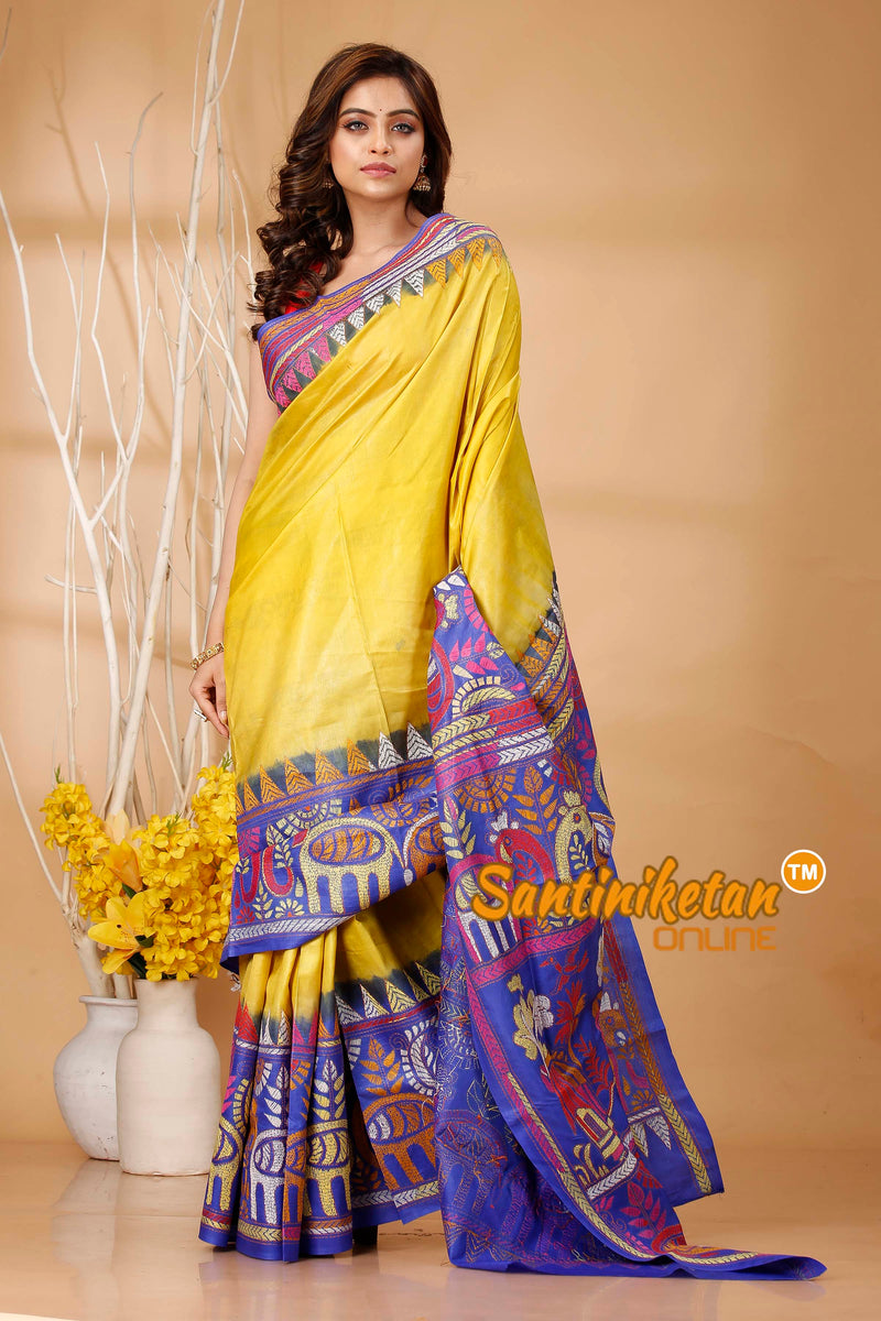 Pure Bangalore Silk Kantha Stitch Saree SN202420595