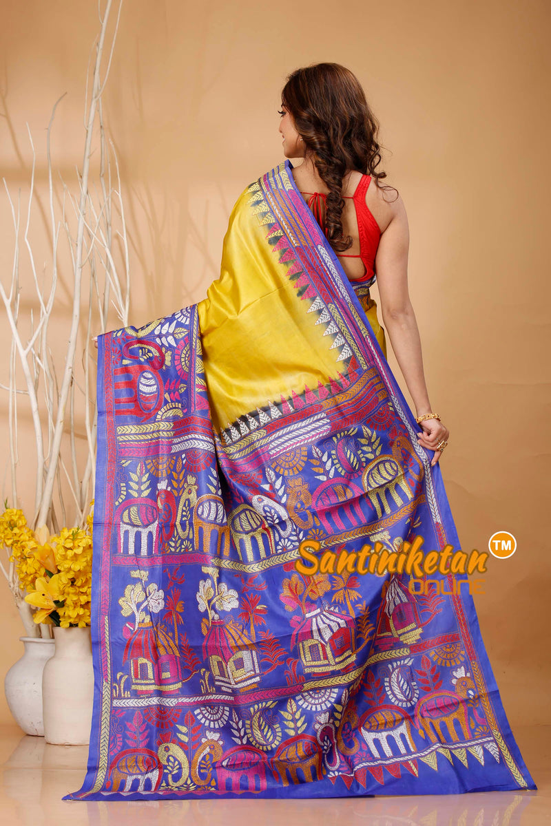 Pure Bangalore Silk Kantha Stitch Saree SN202420595