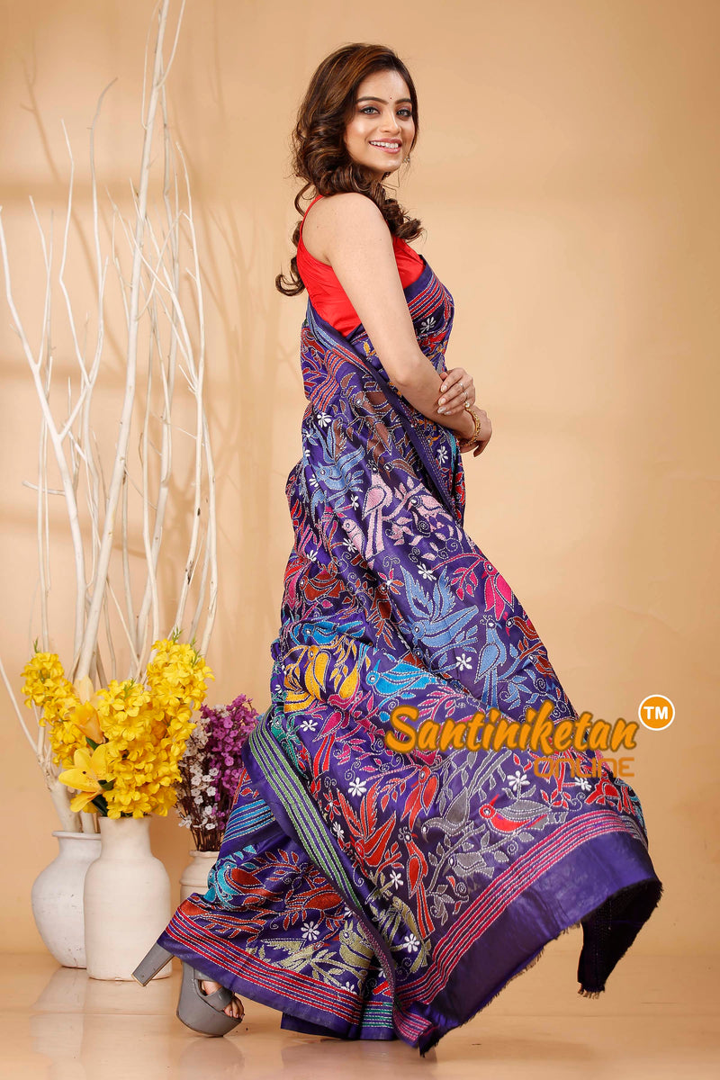 Pure Bangalore Silk Kantha Stitch Saree SN202420611