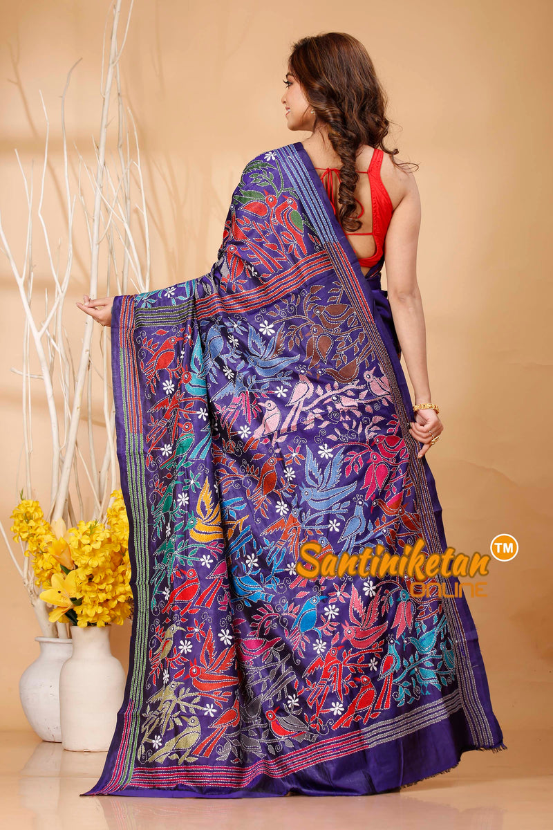 Pure Bangalore Silk Kantha Stitch Saree SN202420611