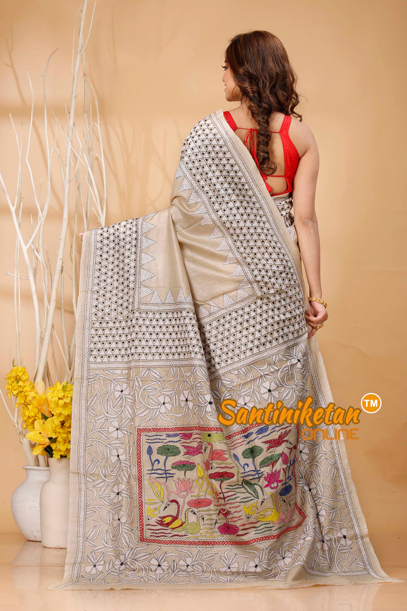 Pure Gachi Tussar Silk Kantha Stitch Saree SN202420637