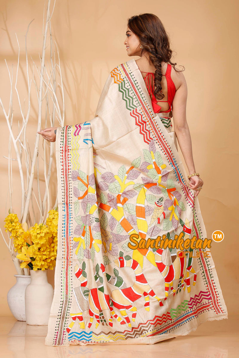 Pure Gachi Tussar Silk Kantha Stitch Saree SN202420651