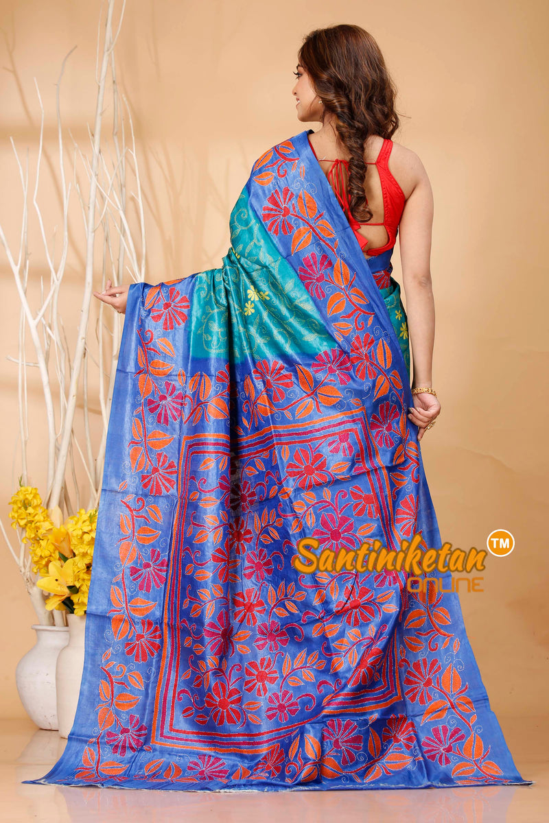 Pure Dye Tussar Silk Kantha Stitch Saree SN202420656