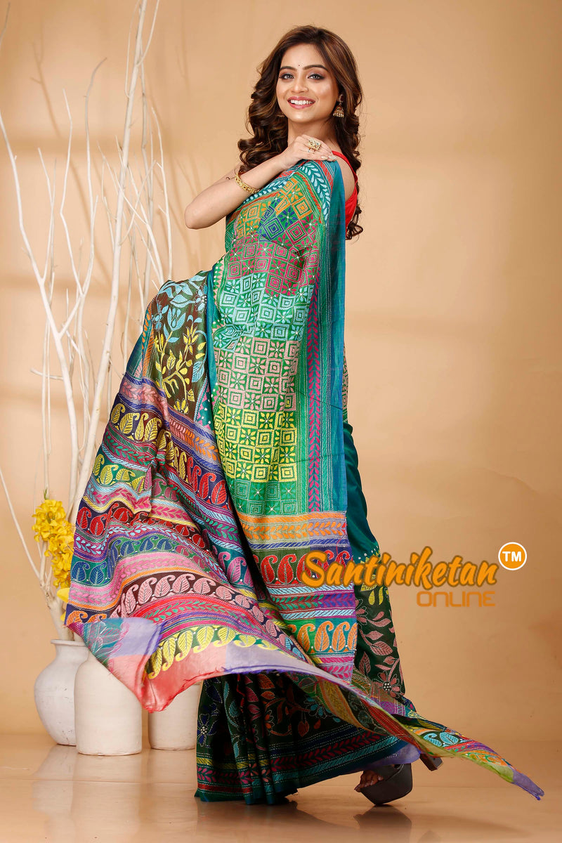 Bishnupuri (Katan) Silk Kantha Stitch Saree SN202420686