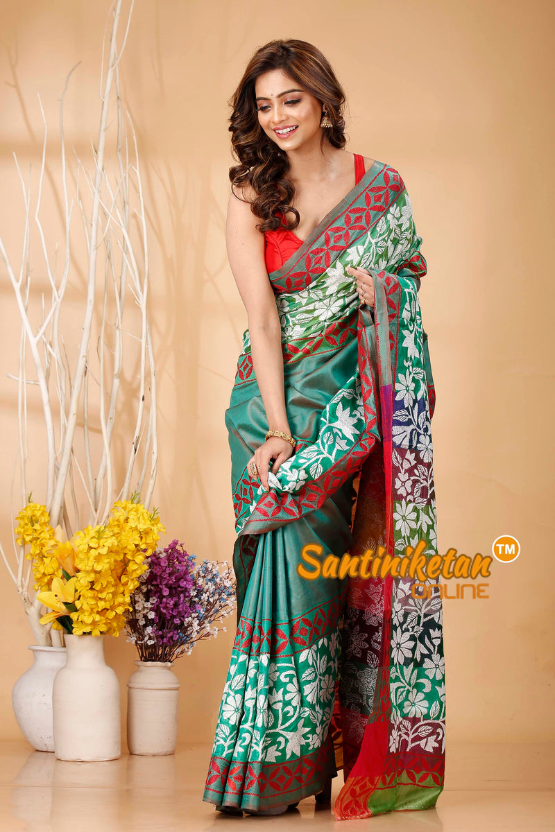 Bishnupuri (Katan) Silk Kantha Stitch Saree SN20242020716