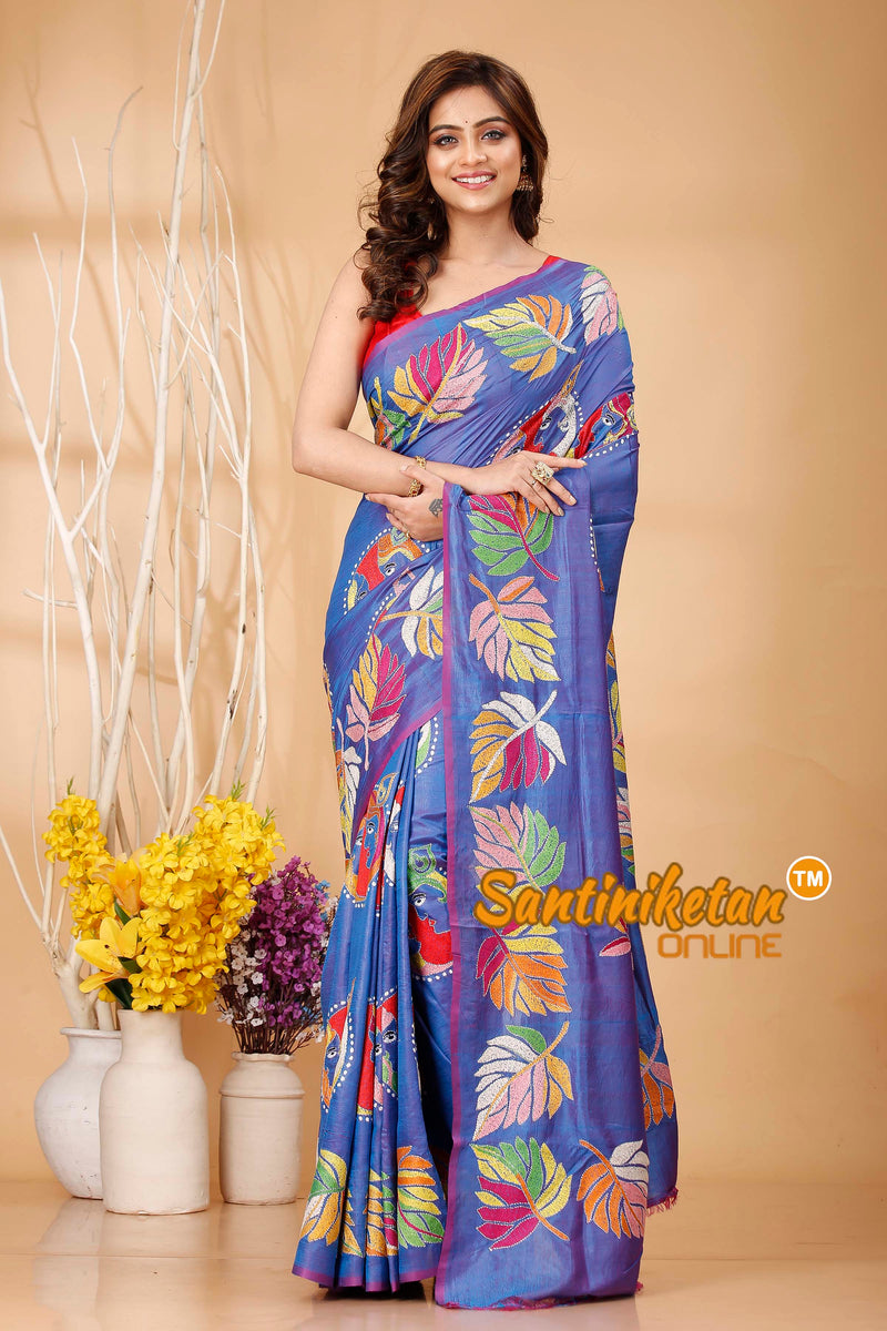 Bishnupuri (Katan) Silk Kantha Stitch Saree SN20242020741