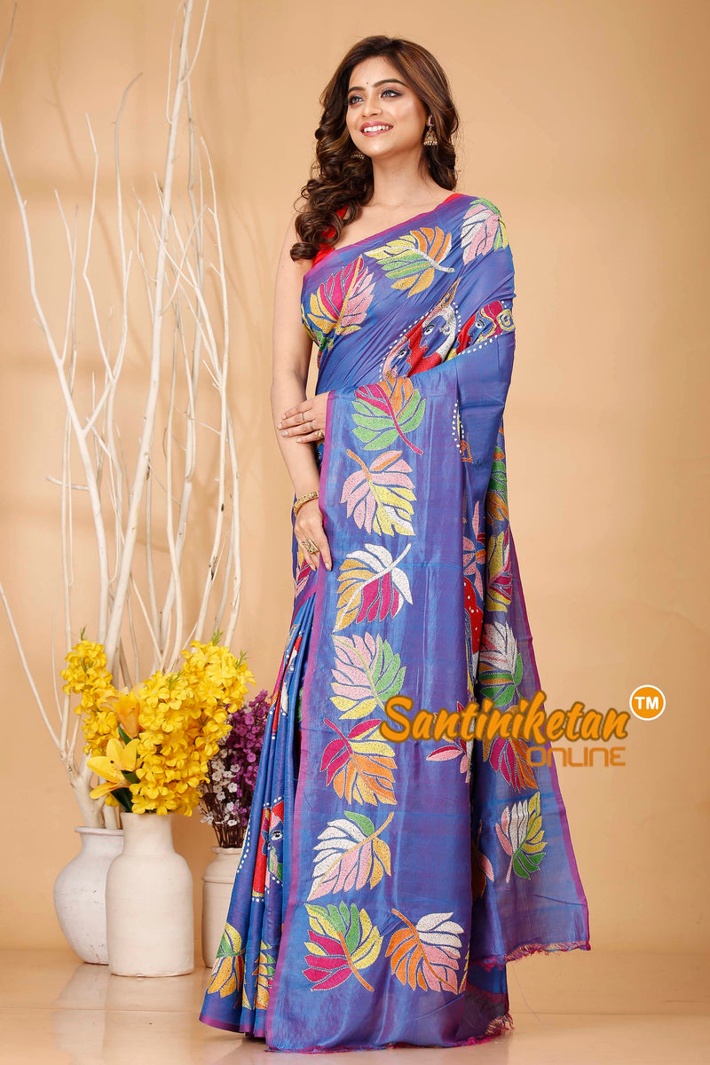 Bishnupuri (Katan) Silk Kantha Stitch Saree SN20242020741