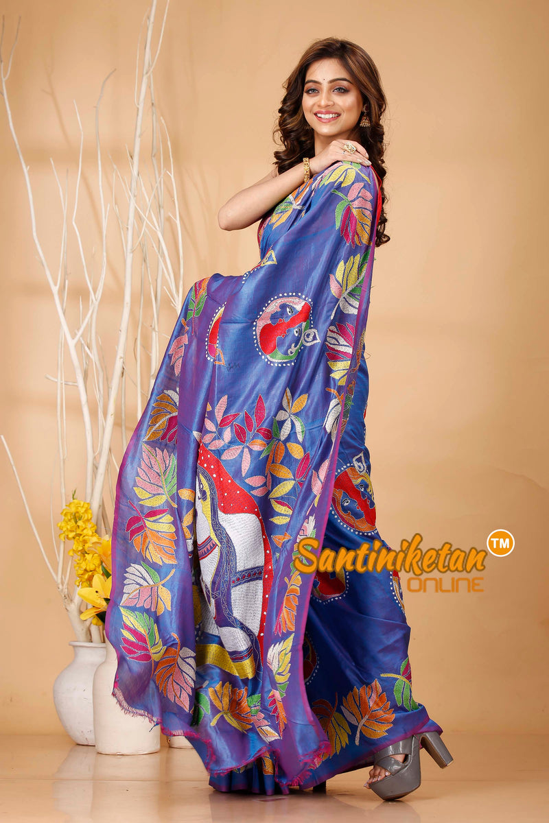 Bishnupuri (Katan) Silk Kantha Stitch Saree SN20242020741