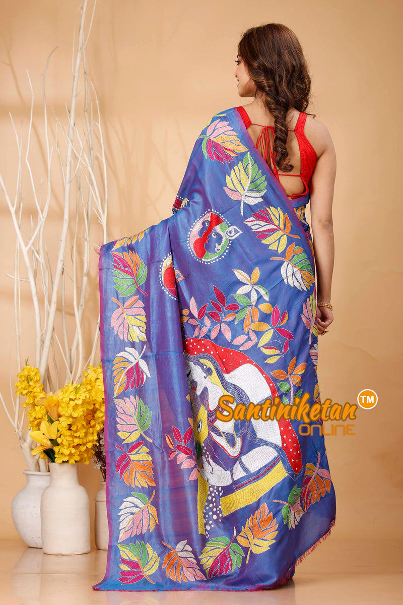 Bishnupuri (Katan) Silk Kantha Stitch Saree SN20242020741