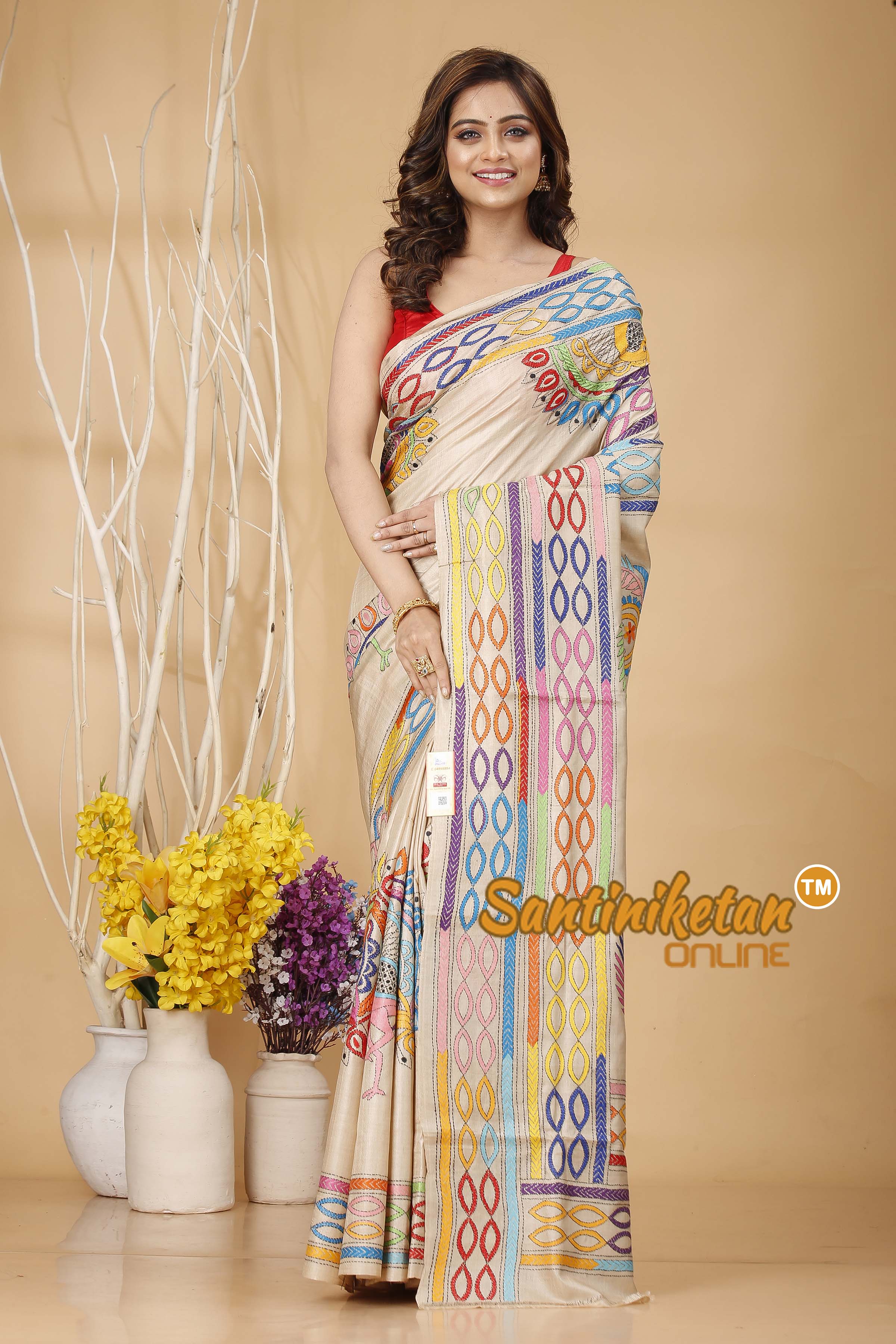 Pure Gachi Tussar Silk Kantha Stitch Saree SN202420766