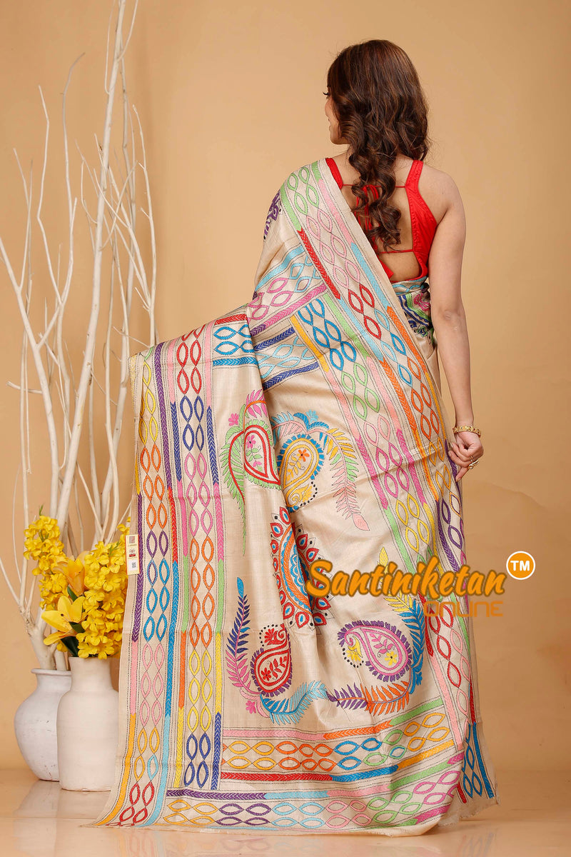 Pure Gachi Tussar Silk Kantha Stitch Saree SN202420766