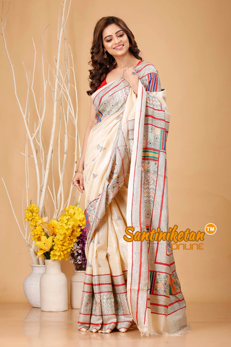 Pure Gachi Tussar Silk Kantha Stitch Saree SN202420781