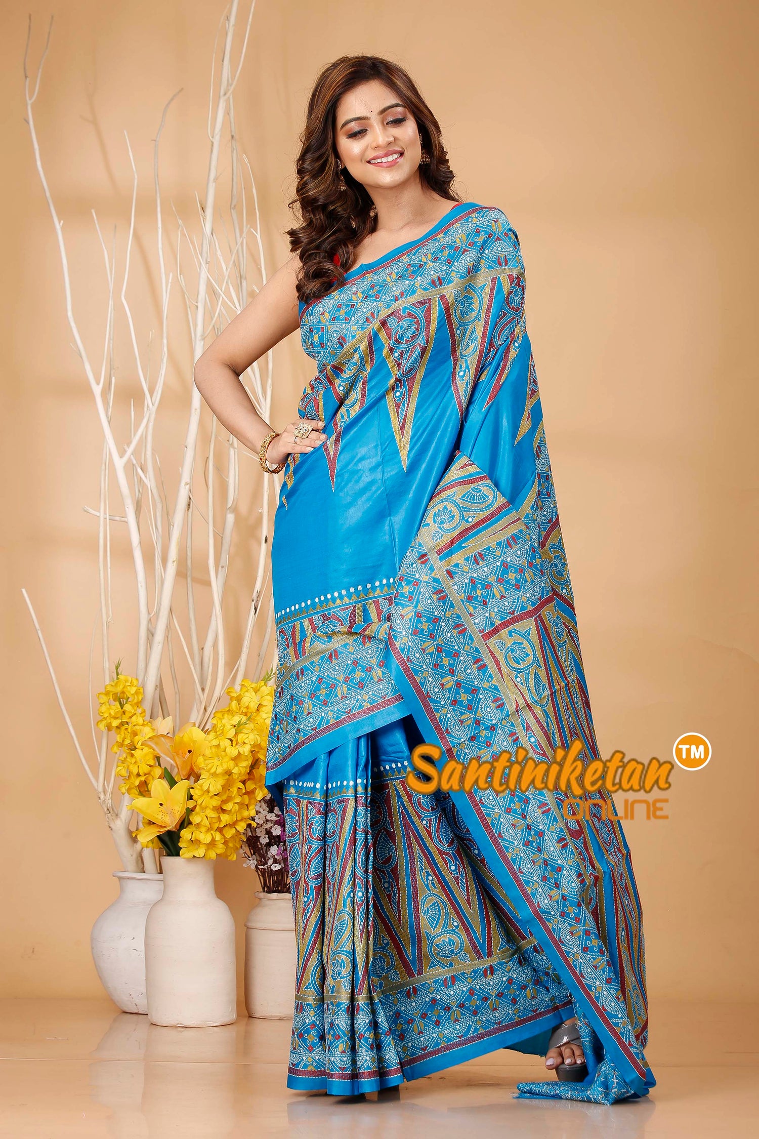 Pure Bangalore Silk Kantha Stitch Saree SN202420806