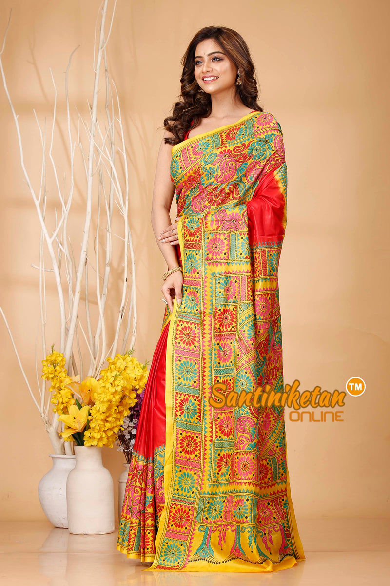 Pure Bangalore Silk Kantha Stitch Saree SN202420811